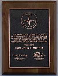 Plaque awarded to John Murtha from the National Energy Resources Organization (NERO), undated.