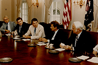 John Murtha with President Ronald Reagan and others signing legislation. c. 1980s.